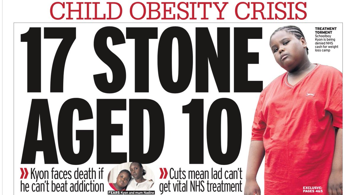 JuliaHB1's tweet photo. This is unbelievable. @TheSundayMirror blames cuts to the NHS for this 10yr old boy weighing 17 stone. How about his “desperate” mum tries cutting his portions and snacks instead? This is 100% her fault. #Parenting101 https://t.co/60n4oVKKwn