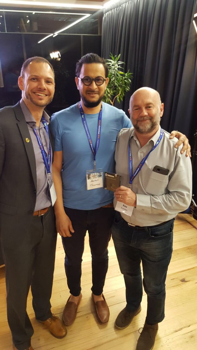 canozburn's tweet photo. Ray has engaged and asked great questions all weekend! Here he got him safe a Trezor Wallet. ⁦@CoinsafeAus⁩
#BLOCKConscious #blockconscious2018 #blockconscioussummit #cryptocurrency #bitcoin #bitcoincash #trezor #coinsafeaustralia #securitymadeeasy #betheinteruption https://t.co/s3lKdPBBsR
