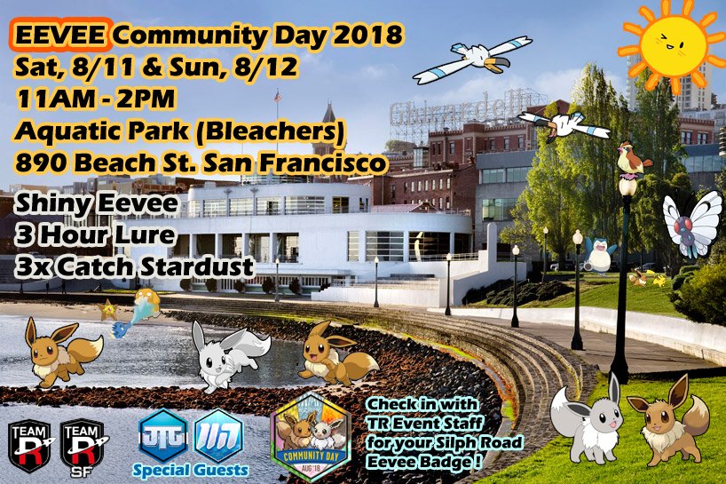 TeamRocketBA's tweet photo. Pokemon Summer Tour (Youtubers) Squad will be joining #TeamRocketBA w/ Meet &amp; Greet at Fort Mason, SF, Sun, 8/12th 10-11am! Come join us! Look for the Team Rocket Flag! Meetup Location: https://t.co/Qn9RYTzKME 
 Giveaways by @SecretLeague1 @ 2pm, Aquatic Park (bleachers)! https://t.co/i5iAUk8hAW