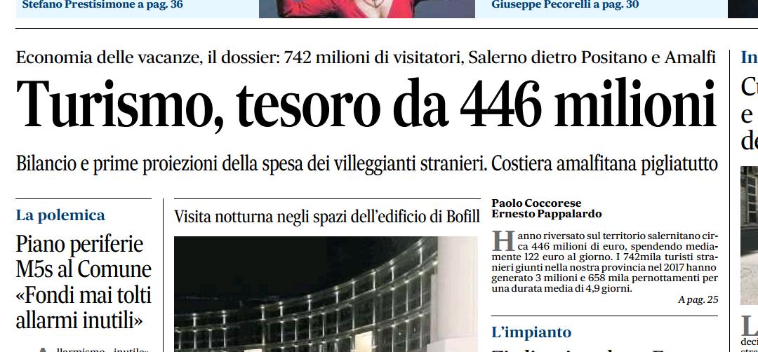 La risorsa/turismo e i flussi di turisti stranieri in provincia di Salerno. L'analisi con il Prof. Paolo Coccorese sul Mattino (ed. Salerno) oggi in edicola. Un tesoro che può crescere.