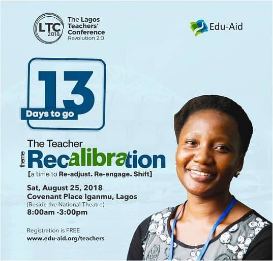 eduaidtcn's tweet photo. We are 13 Days Away from the Lagos Teachers' Conference.
Have you registered?
Attendance is Free.
You can register at:
https://t.co/cKhlFZd4Yj
#LTC2018
#teacher
#CountDownSeries!
#Children
#education
#recalibration https://t.co/XEbDxAKpPP