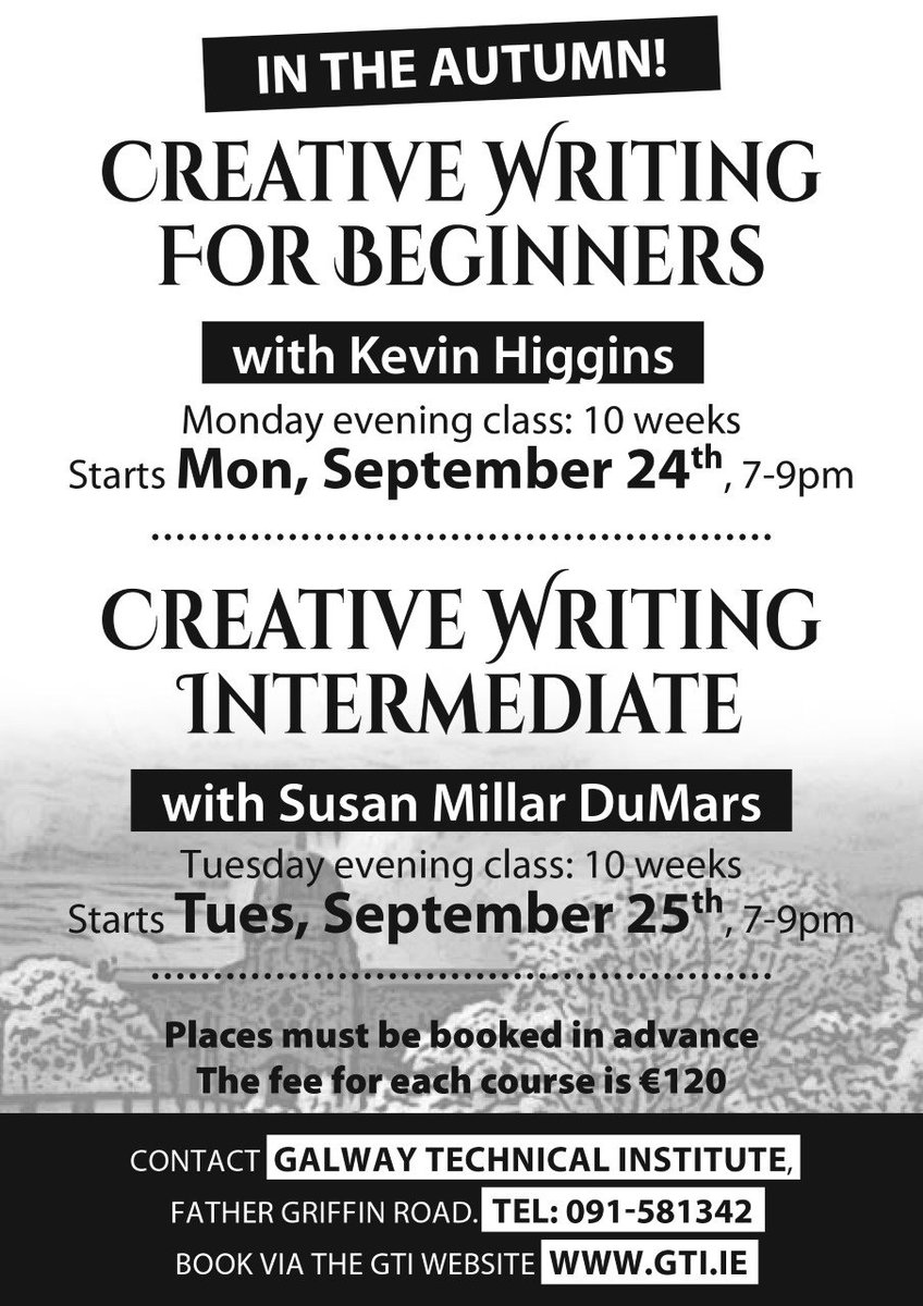 OverTheEdgeOpen's tweet photo. Autumn Beginners &amp; Intermediate #CreativeWriting Classes at Galway Technical Institute BOOK YOUR PLACE NOW  
https://t.co/28EIzfmpGV @GTIGALWAY @lukeming @CRAICinGalway @LibrariesGalway @Galway_Ireland @galwaytweets @niallotuathail @niallmcnelis @IrishWritersCtr @_northwestwords https://t.co/AqviVw4BCl