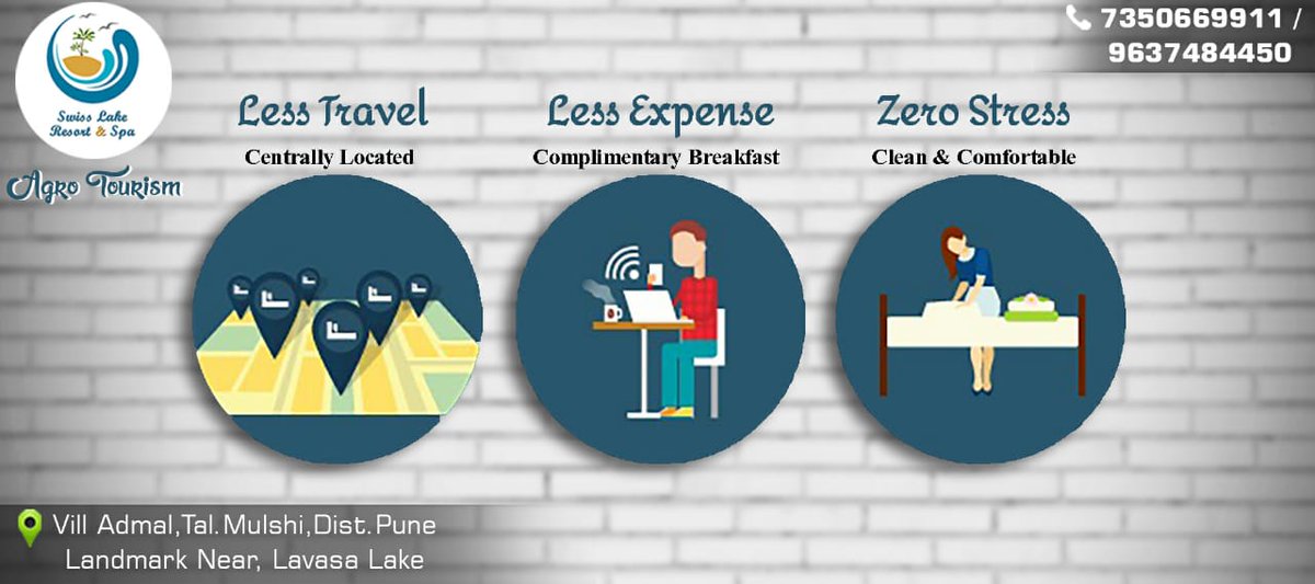 swiss_spa's tweet photo. #Swisslakeresortandspa resort in #Lavasa
1. #lesstravel near to #pune
2.#Lessexpenses with #complimentarybreakfast
3.#Zeostress #clean and #comfortablerooms
Call now @7350669911 for room booking and enjoy your #holidays at our #resort https://t.co/Z5HOZeHIbg