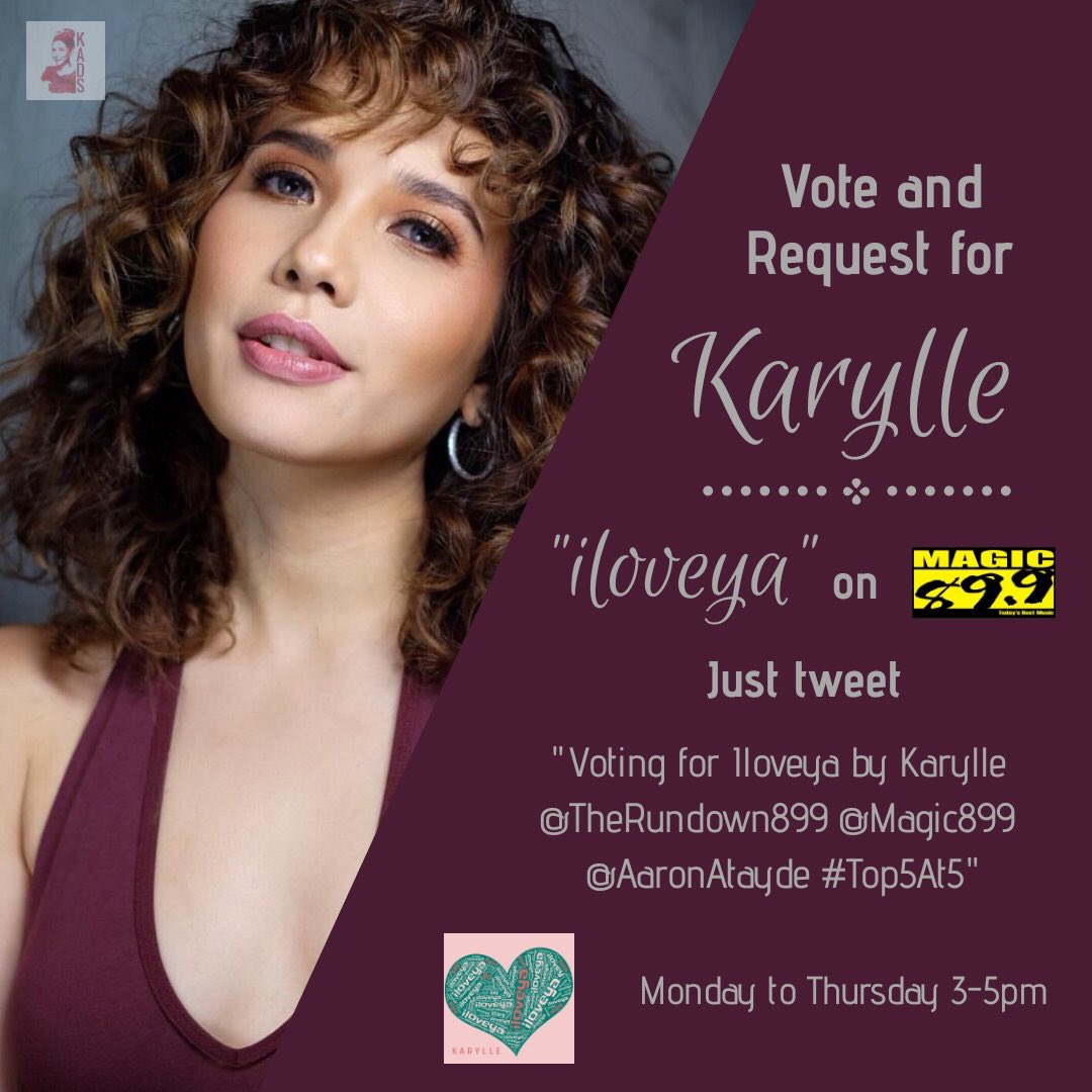 KarylleAdmirers's tweet photo. Hey guys! Time to vote for #Iloveya on the Radio and MYX Charts! Our main agenda is to focus on Magic 89.9 &amp; MYX, but you can also vote/request on Play FM, Pinas FM and other radio stations. 😁 

See tweet below for important links. 👇 https://t.co/jHSeooCC6P