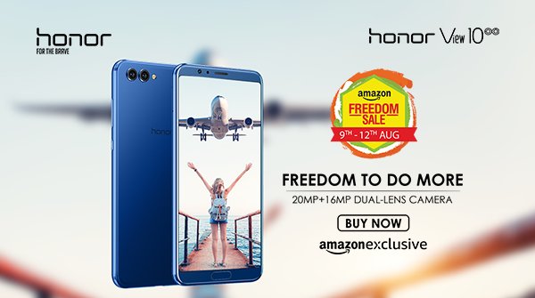 HiHonorIndia's tweet photo. Celebrate your freedom &amp; do more every moment with 20MP+16MP AI-powered cameras in #YourFirstAIphone #HonorView10!
Buy the powerful smartphone &amp; avail 10% instant discount on SBI cards at the @amazonIN Freedom Sale today! *T&amp;C apply https://t.co/7g2xU0W1sn https://t.co/6p5gtdltL8