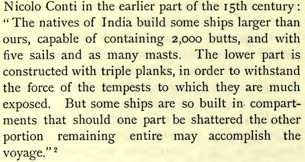 31)Faxien along with 200 other passengers travelled from ShriLanka to Java in ~5th century. He thus describes ship:"astern of the great ship was smaller one as a provision in case of larger vessel being injured or wrecked during the voyage"Now compare it with what described by: