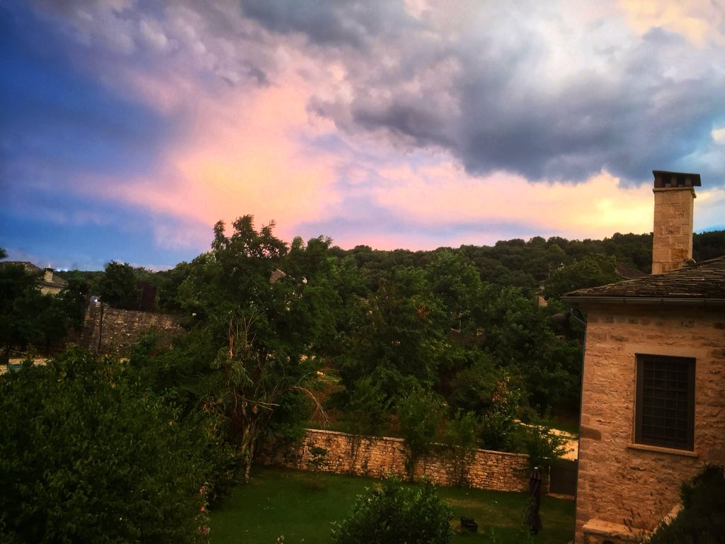 ApeirosChora's tweet photo. The aftermath of a very short in duration light summer noon rain ! From sun to rain and then back to sun, sunset, etc at ApeirosChora heritage mansion in KatoPedina a Zagori village in NW #greece🇬🇷 #epirusmountains #zagorochoria #ApeirosChora #hoteldecharme #uniquevintage https://t.co/r3n4oWQ015
