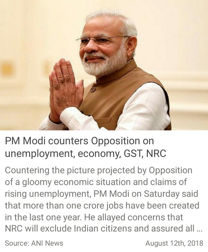 zahidpatka's tweet image. #DevelopmentDevelopment Development The Only Agenda Of PM @narendramodi Ji Government .
PM Modi counters Opposition on unemployment, economy, GST, NRC
aninews.in/news/national/…
@PMOIndia
