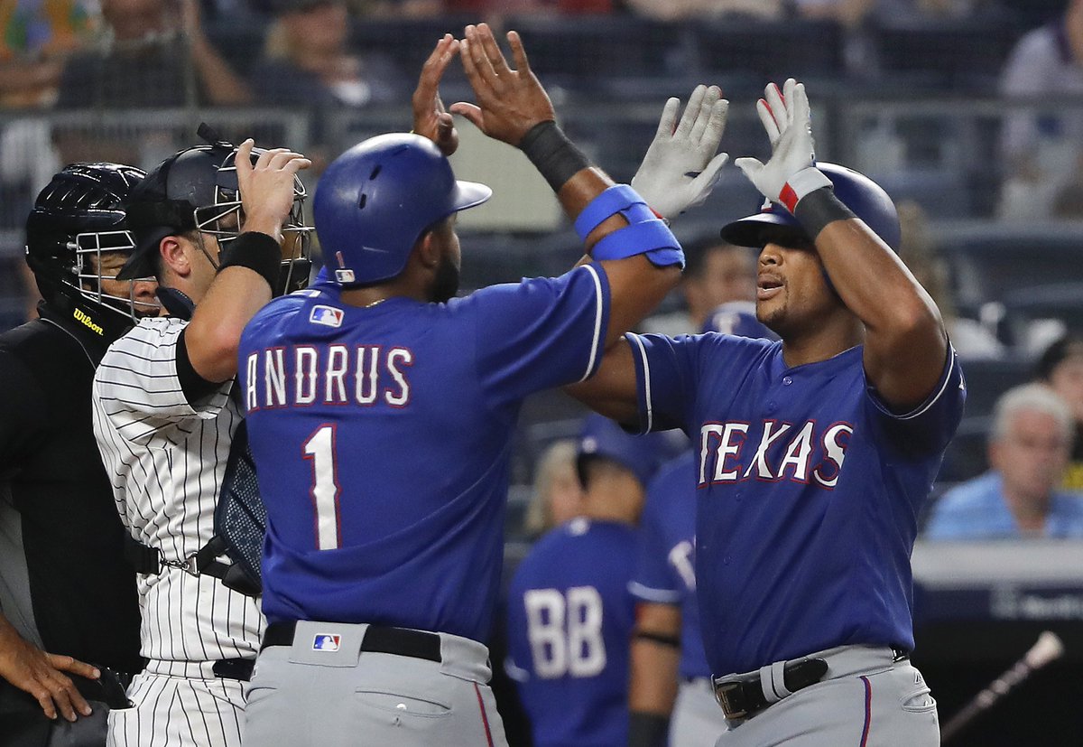 TopLevelSC's tweet photo. #MLB Los #TexasRangers cayeron este sábado por 5-3 ante los Yankees. Nuestro Elvis Andrus (@ElvisandrusSS1) se fue de 4-1 (.288) con una carrera remolcada (25) GO BOSS!!

HOY: @Rangers (52-66) 🆚 @Yankees (72-43) 🔝⚾🇺🇸🇻🇪 https://t.co/iCQY86GdBc