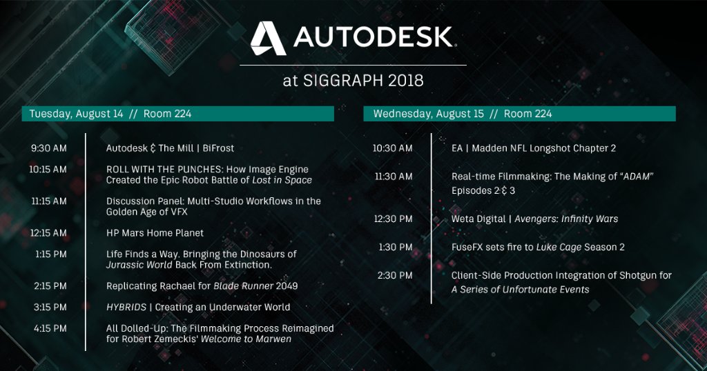 AutodeskMudbox's tweet image. Here is the Vision Series lineup of incredible presentations from top studios and industry leaders. See you there. #SIGGRAPH2018 autode.sk/2LzFZ2Z