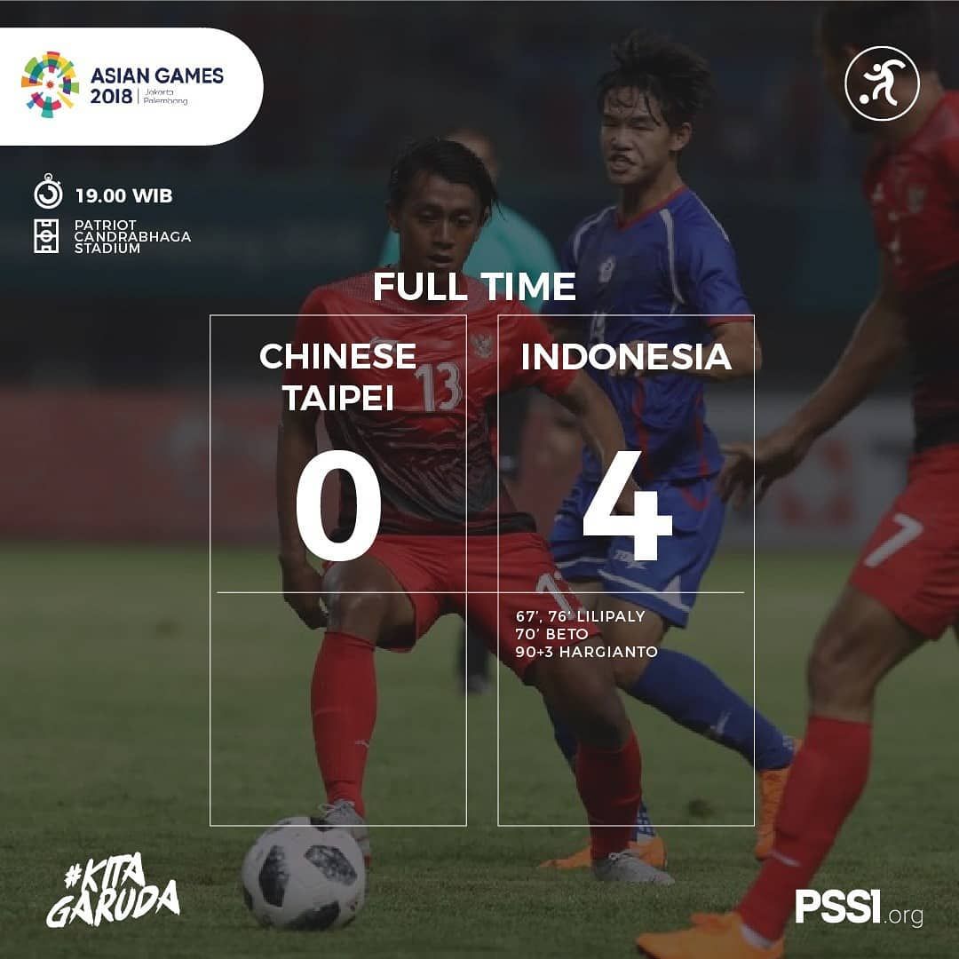 Indonesia meraih kemenangan atas Chinese Taipei pada laga pertamanya di Asian Games 2018.

Chinese Taipei 0-4 #INDONESIA

Komentar kalian?

#PSSINow #KitaGaruda #AsianGames2018