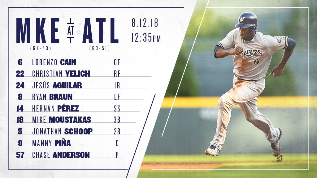 Here's the #Brewers lineup as we wrap up our series in at Atlanta. #ThisIsMyCrew https://t.co/a7bb9IRtUK