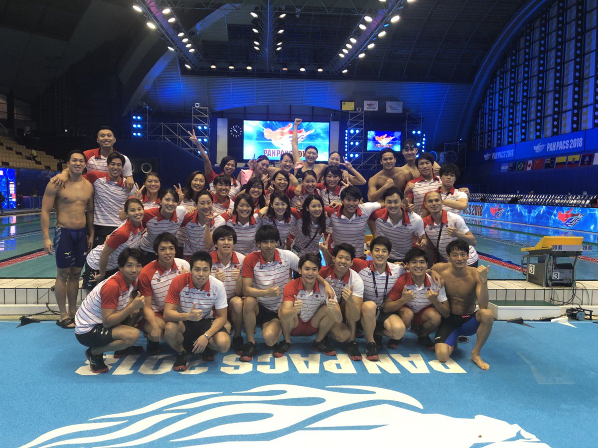 swim5ch's tweet photo. 4日間に渡る熱戦 #パンパシ水泳 が遂に閉幕。スタンドは連日超満員！選手たちには2年後の東京五輪を想起させる大声援が送られました！競泳ジャパンは連日のメダルラッシュで金6つを含む合計23個のメダルを獲得しました！選手の皆さん、感動をありがとうございます！ https://t.co/QbzcGrTTVe