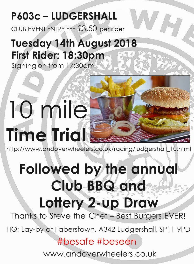 LawesGraeme's tweet photo. 14th August 2018 - Ludgershall.
6:30pm START this week.
Followed by the Club BBQ https://t.co/Vy9xeHWHZL