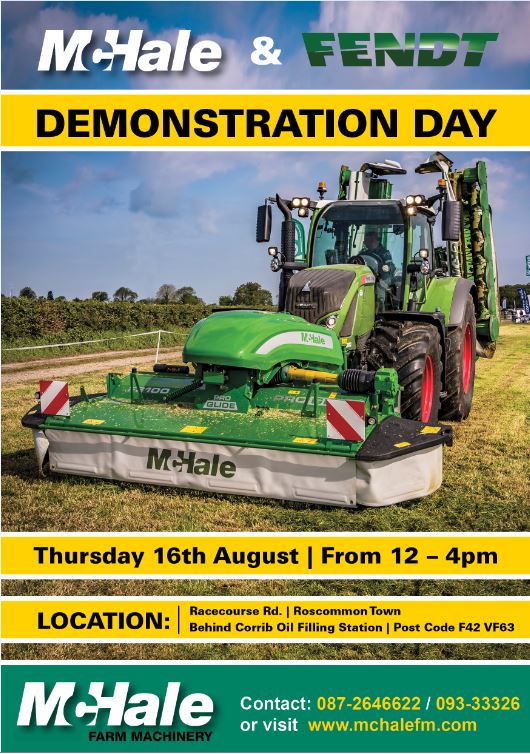 McHaleOfficial's tweet image. McHale Farm Machinery are holding a McHale and Fendt Demo Day on  Thursday, 16th of August, from 12-4pm on the Racecourse Road in  Roscommon Town, at the rear of the Corrib Oil filling station. (Postcode  F42 VF63)