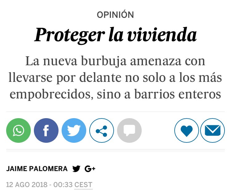 1/ Estamos en una profunda crisis de la vivienda. Es URGENTE que las inmobiliarias empiezen a destinar un 30% de lo que construyen o rehabilitan a vivienda protegida. <a href="/JaimePalomera/">Jaime Palomera</a> escribe en El País sobre la medida que organizaciones y movimientos estamos impulsando. #VolemEl30