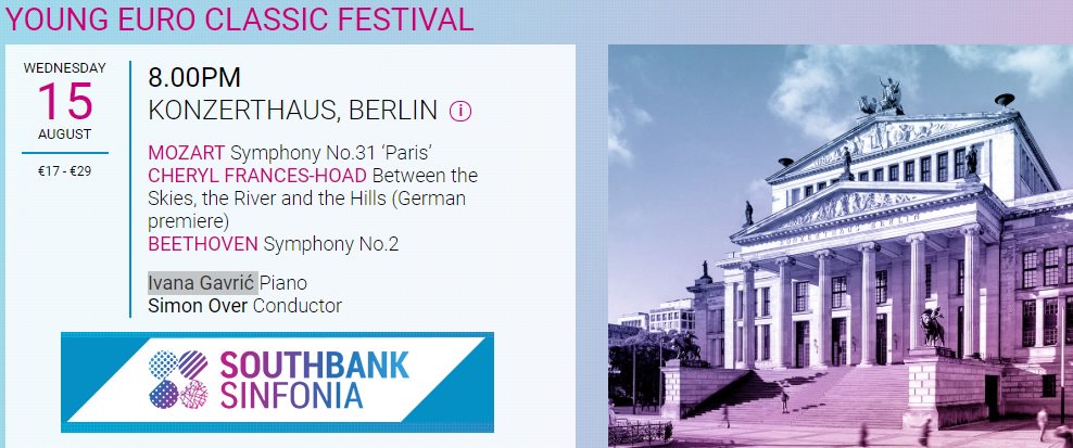 MozartCircleCN's tweet photo. 15 August 2018 @_Konzerthaus Berlin: German debut of @SouthbankSinf with #SimonOver & @gavricivana in:
#Mozart Paris Symphony 240th Anniversary!
#Beethoven Symphony No. 2!
#ff https://t.co/FuQiG4igrX https://t.co/vuBDxRMKCE