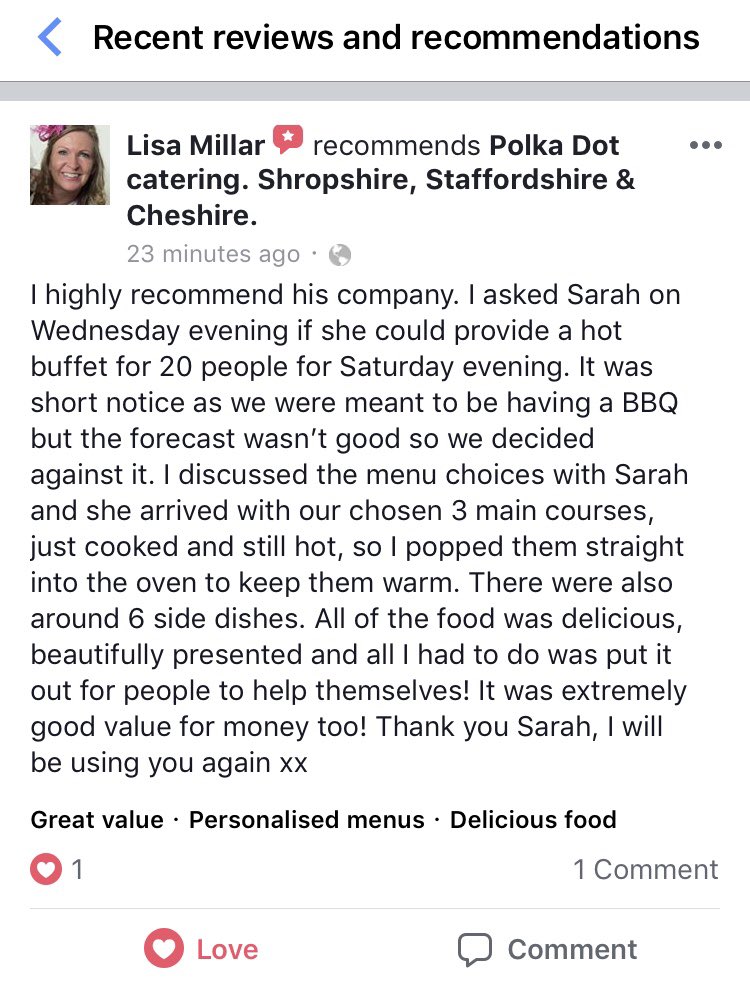 Loving our testimonial from last night! #Caterer #Catering #ShropshireCaterer #ShropshireFoodie