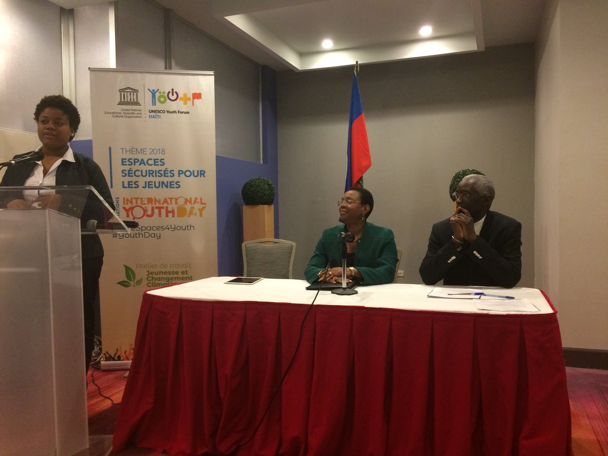 UNHaiti's tweet photo. #Haiti Youth started celebrating the #YouthDay by discussing about spaces/initiatives to combat climate change and save the planet while accomplishing the #GlobalGoals #SDGs with national authorities and @UNESCO @undphaiti @UNWOMEN4Youth 
#SafeSpaces4Youth https://t.co/GsyxZS7Fhv
