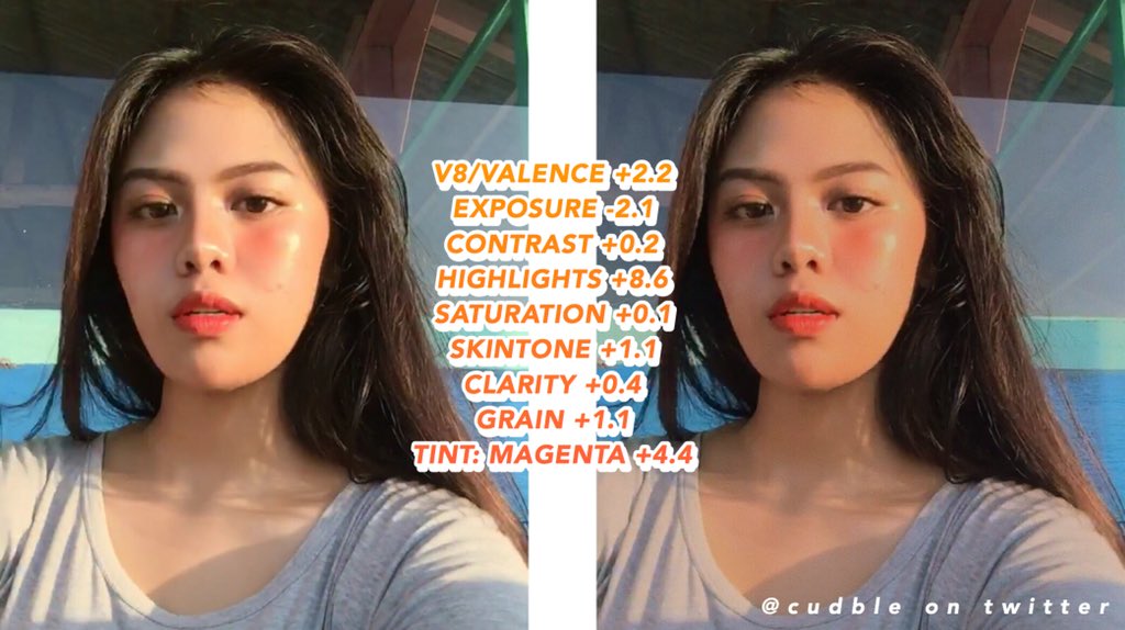cudble's tweet image. VSCO FILTER:
˗ˏˋ subtle sunset ˎˊ˗
— suitable for golden-hour photos.