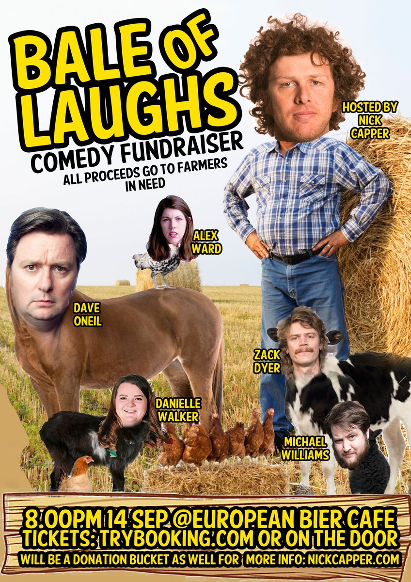 capperflapper's tweet image. Hey peeps,
My friends and I have decided to put on a comedy gig to help farmers in need. Grab a ticket here! facebook.com/events/1298263…