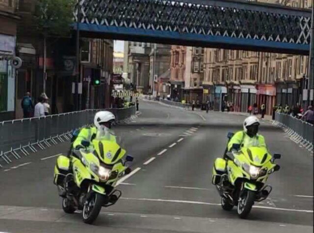 As the <a href="/Glasgow2018/">Glasgow 2018</a> Championships draw to a close our motorcycle paramedics Bob and Ronnie are captured keeping us safe and delivering care across the city 🏍🚨