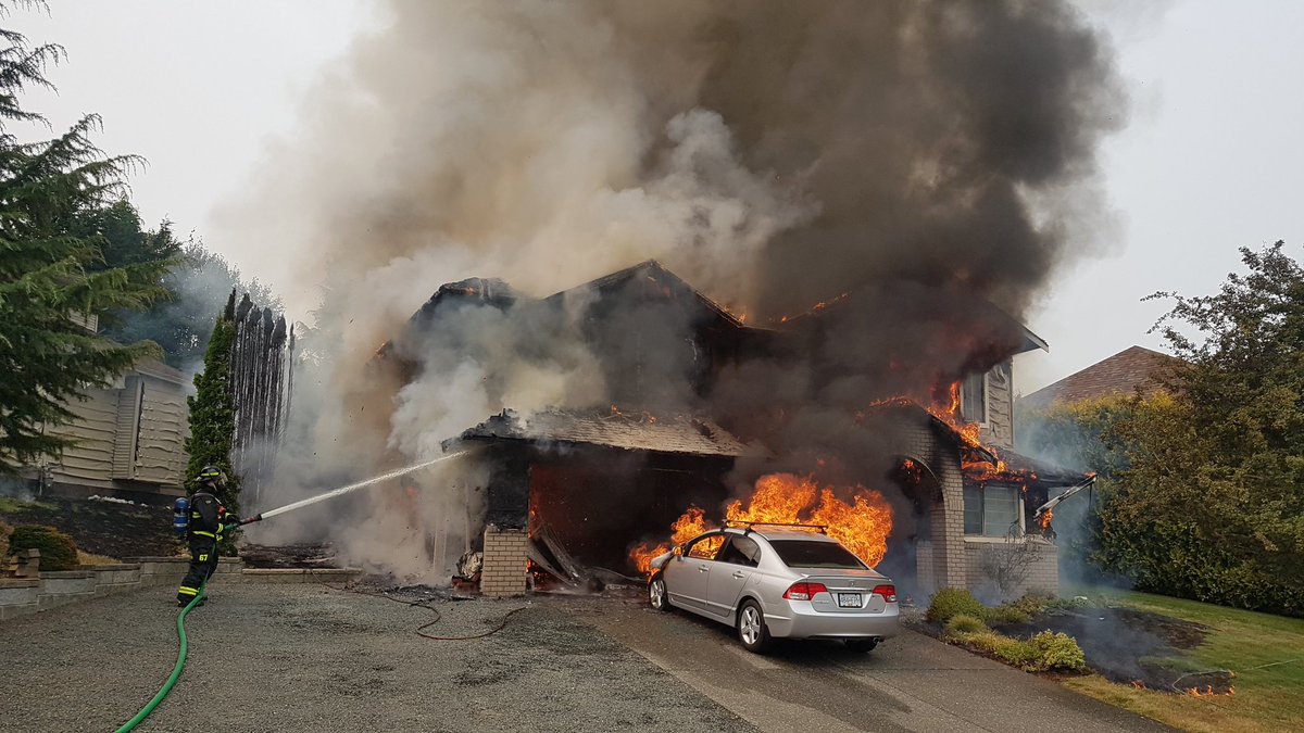 RiverCityFire's tweet image. Campbell River firefighters  work to contain fully involved structure fire and protect neighbouring exposures today.