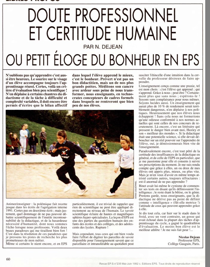 JacquesBrouleau's tweet photo. Tellement vrai ! De 1992, certes mais n’oublions pas... #EPS #PE #PLCEPS #RevueEPSenligneetgratuite https://t.co/yawm5Fsbab