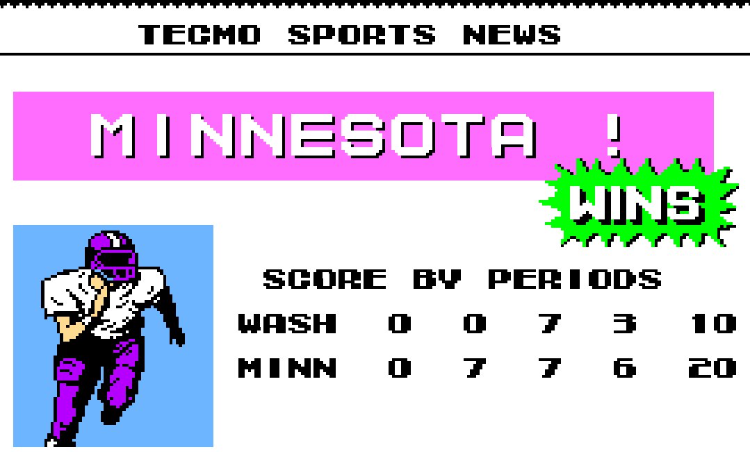SFCTFL's tweet image. Week 5: In a match-up of Step-Daughter reverse teams Minnesota comes out on top. 

#TecmoBowl

@Smitty818  on all time defense.