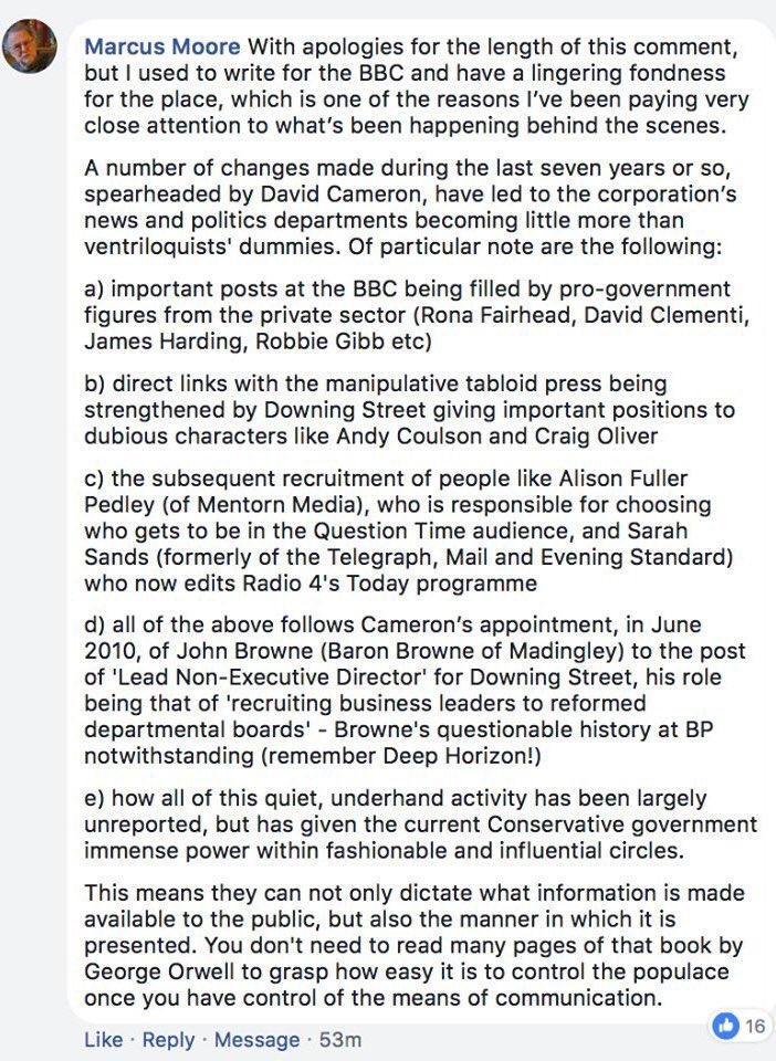Marcus Moore, who used to work at the BBC, explains the pro-Tory bias of BBC News which began under David Cameron

Margaret Hodge’s daughter, Lizzi Watson, is Deputy Editor of BBC News. Serious questions need to be asked about the BBC’s impartiality and bias against Jeremy Corbyn