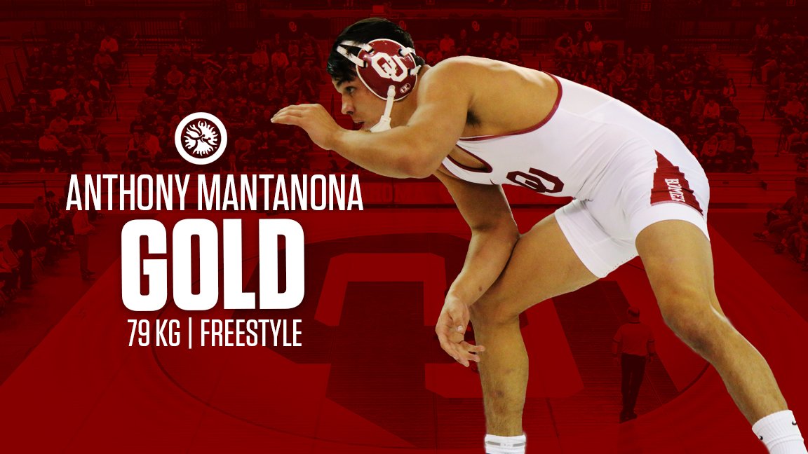 OU_Wrestling's tweet photo. MANTANONA CAPTURES THE GOLD! 🥇

He pins Mexico's Miguel Ornelas in just 21 seconds to win the freestyle event's 79 kg division and bring home another medal for Team USA! 🇺🇸 https://t.co/Bf2LXfSTVH