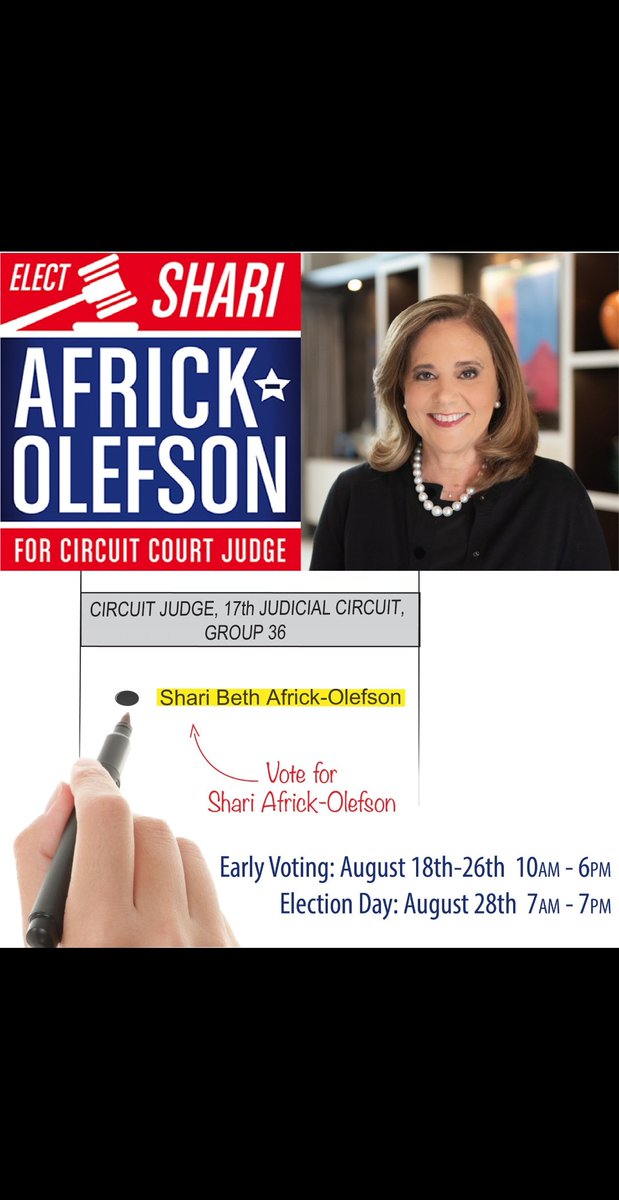 ShariAfrick's tweet photo. #earlyvoting BEGINS August 18th-August-26th #BrowardCounty #circuitcourt #judge #vote #group36 #yourvotematters #yourvoteyourvoice @ShariAfrick Olefson https://t.co/ynIPoedHbV