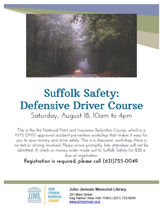 JJMLibrary's tweet photo. Defensive Driving Course - https://t.co/3qBNfrE4zr https://t.co/OOpzjGZepY