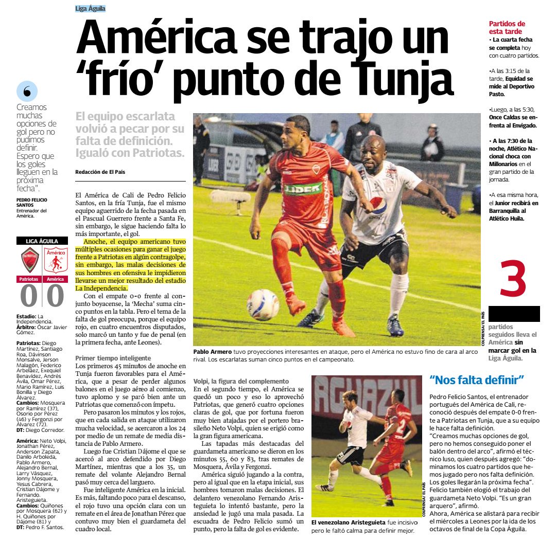 DatosLigaFPC's tweet photo. #DatosLigaFPC
#América llega a 11 partidos por fuera sin ganar.
#América ajusta 3 partidos seguidos sin marcar gol.
#Patriotas ha enfrentado 6 veces al América y nunca le ha ganado. https://t.co/p1OJeISm1O