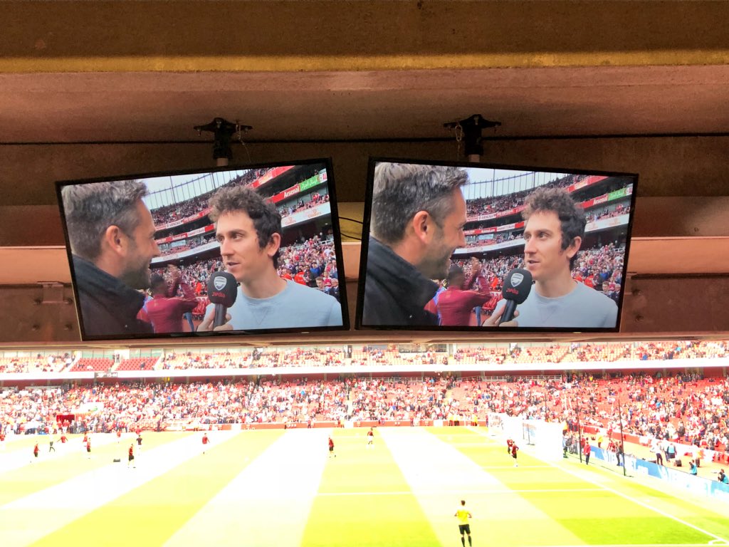 Great to see @GeraintThomas86 being interviewed before the game. A Gooner and cycling legend #AFC #Arsenal #TDF18 #ARSMCI