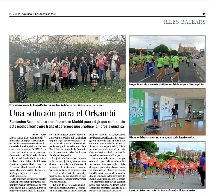 Monica_pferrer's tweet photo. “Una solución para el Orkambi” #OrkambiYa #FibrosisQuística #TuRespirasSinPensarYoSoloPiensoEnRespirar @elmundobaleares @Respiralia #8Septiembre https://t.co/GjUHjT4te8