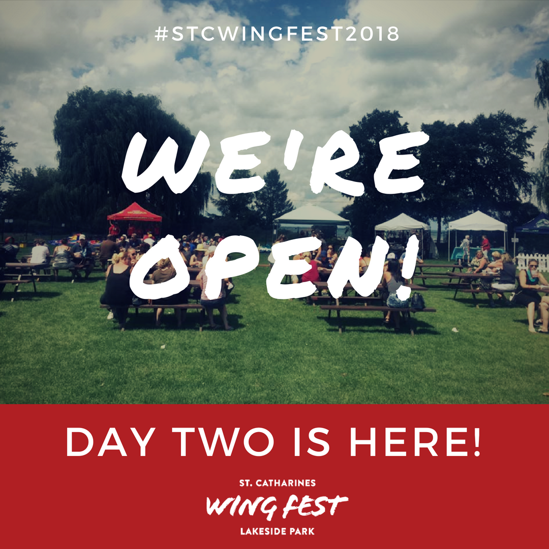 wingfestniagara's tweet photo. We are open and ready for round 2 of #STCWingFest2018! On today's entertainment lineup we have some amazing acts as well as the chicken wing eating contest! We'll also be announcing the winner of the Championship Belt. Stop by Lakeside Park to make sure you cast your vote! https://t.co/frRuhvIErS