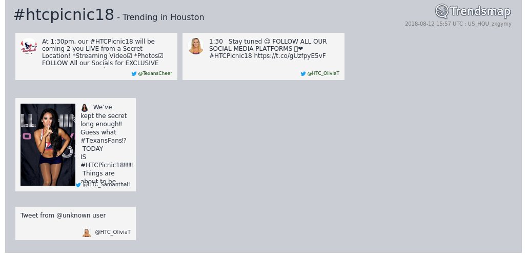 TrendsHouston's tweet photo. #htcpicnic18 is now trending in #Houston

https://t.co/XfOXay3WWO https://t.co/G9tmF7XZvZ
