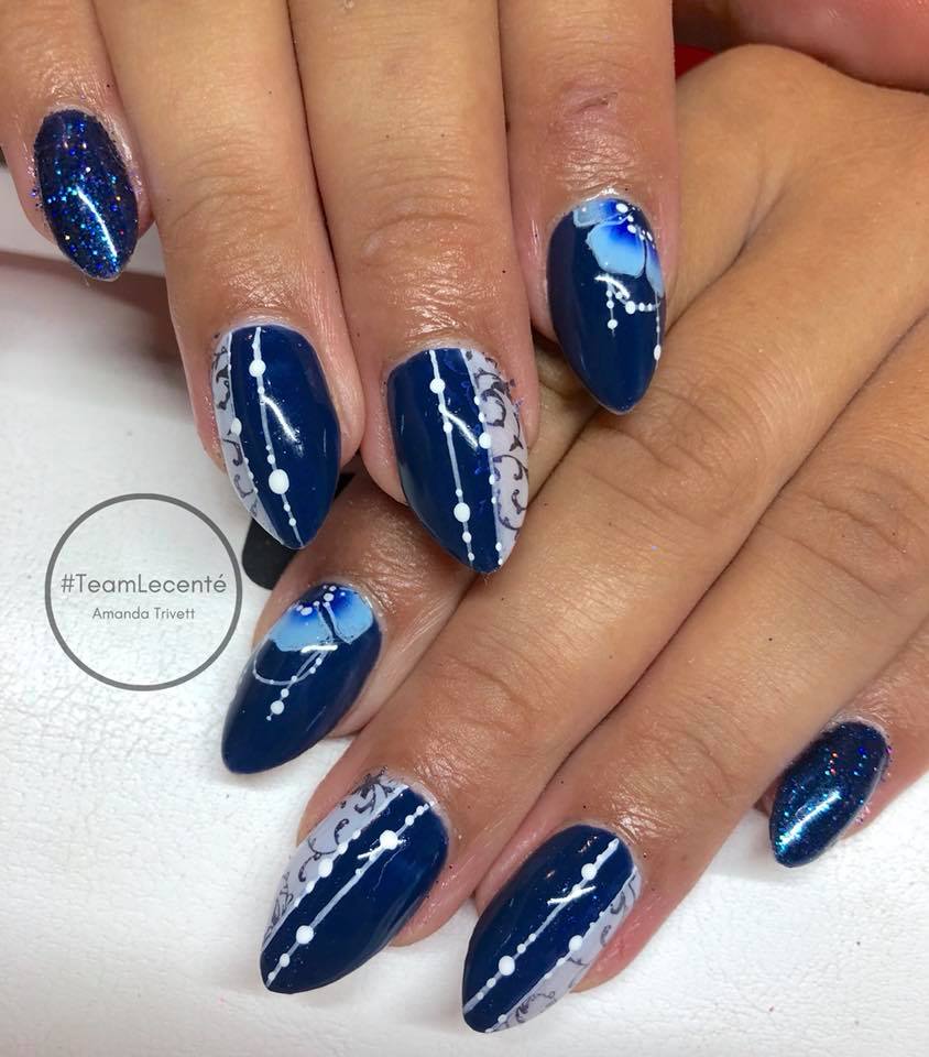 Beautiful midnight nails by <a href="/nailsashburton/">Amanda Trivett</a> using Indigo Blue Iridescent and Bluebonnet Super Holo #lovelecente #lecente #nailart #glitter #glitternails #nailtechs #lecenteglitter