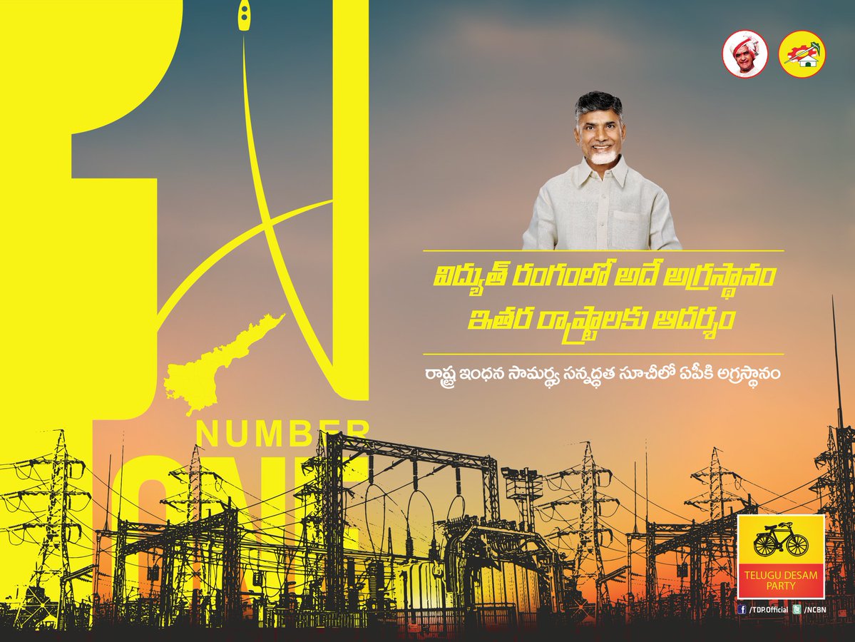 TDP24x7's tweet photo. Andhra Pradesh is No.1 in Energy Efficiency! #tdp #ncbn #andhrapradesh #chandrababunaidu #ntr #naralokesh #amaravati #perurudam #apdharmaporatam #cbnyuvanestam #holitechcomestoap #jaitdp #techsabha #thamballapalle #technology #policymakers #egovernance https://t.co/QNzPi72WnR