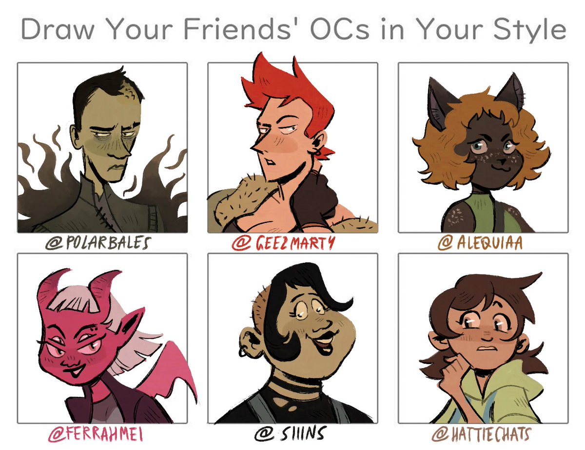 this was fun!!!! i love your OCs @polarbales @geezmarty @alequiaa @ferrahmei @SIIINS @HattieChats 