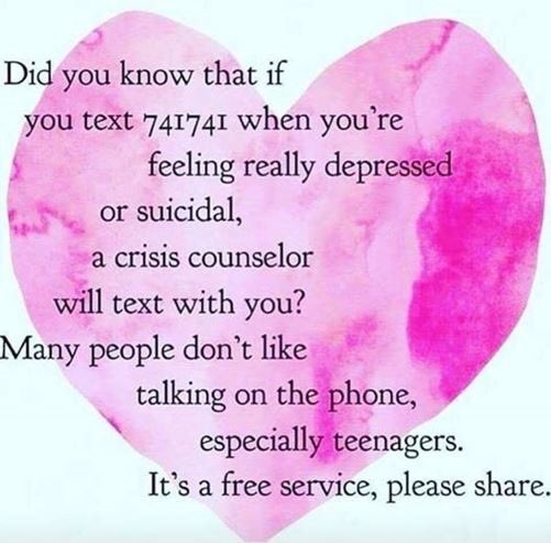 Share with your friends, family, and professional networks. There’s a free text service if you are feeling depressed or suicidal. #crisistextline @CrisisTextLine #MentalHealthAwareness #helpisavailable #phillytherapist #onlinetherapy #virtualtherapy