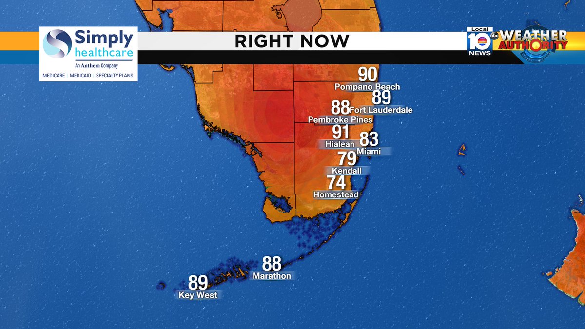 It's 2PM, here are south Florida's current temperatures. #BROWARD #MIAMIDADE #FLKEYS Presented by Simply Healthcare https://t.co/KKexVHLJ86