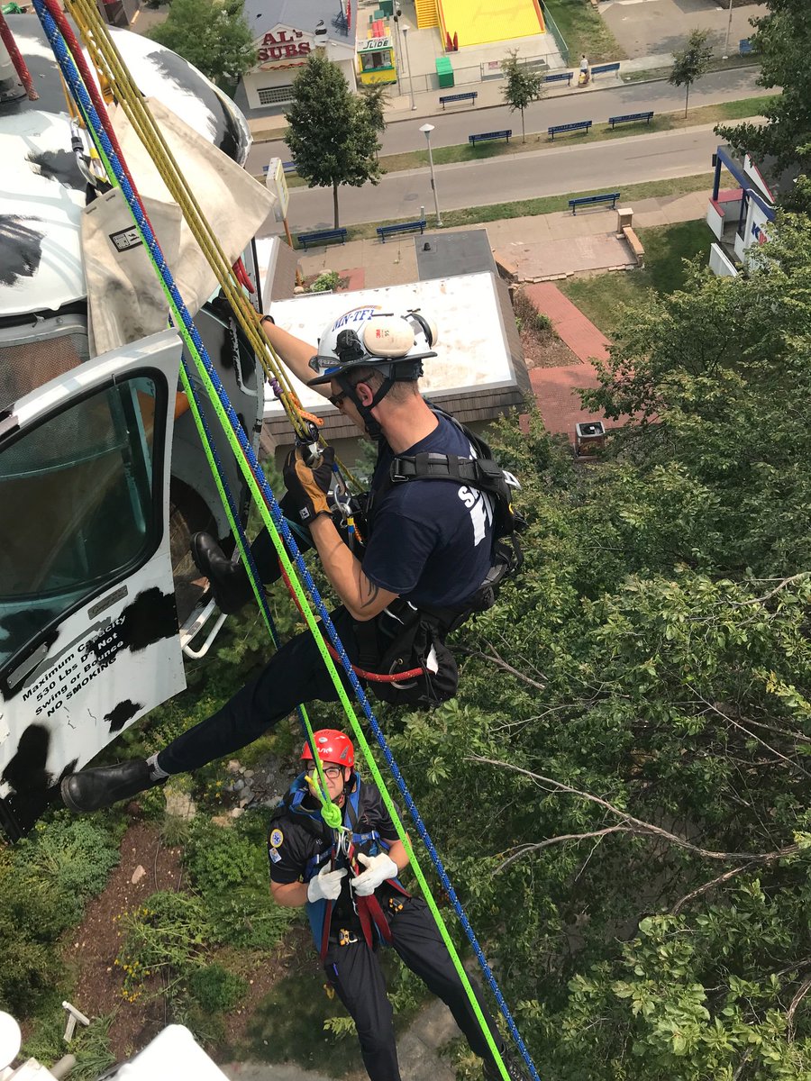 StPaulFireDept's tweet photo. Members of Saint Paul Fire, Rescue Squad 3 and MN State Taskforce One, prepare for high angle emergency response for the upcoming Minnesota State Fair. https://t.co/VbK3Fj1vpv