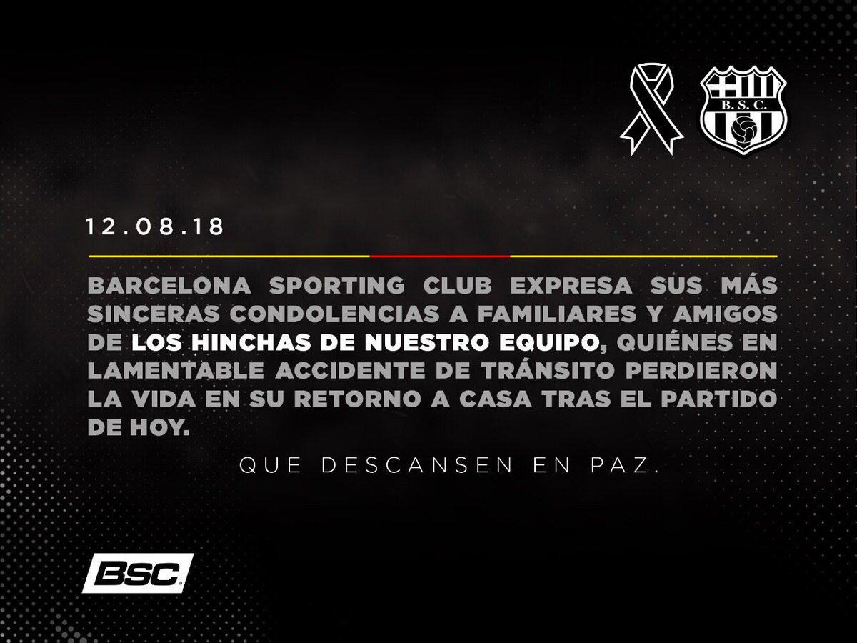 BarcelonaSC's tweet image. Nuestras sinceras condolencias a familiares y amigos. Estamos con ustedes.