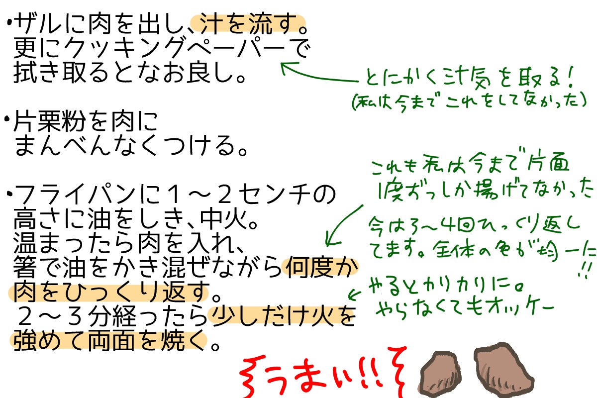 我が家の唐揚げレシピです。
長年揚げ物が苦手で、色々な唐揚げのレシピに挑戦し、なんか違うを繰り返した私がたどり着いた境地です。簡単に美味しいを追及しました。甘味が苦手な方は砂糖を減らしてください。 