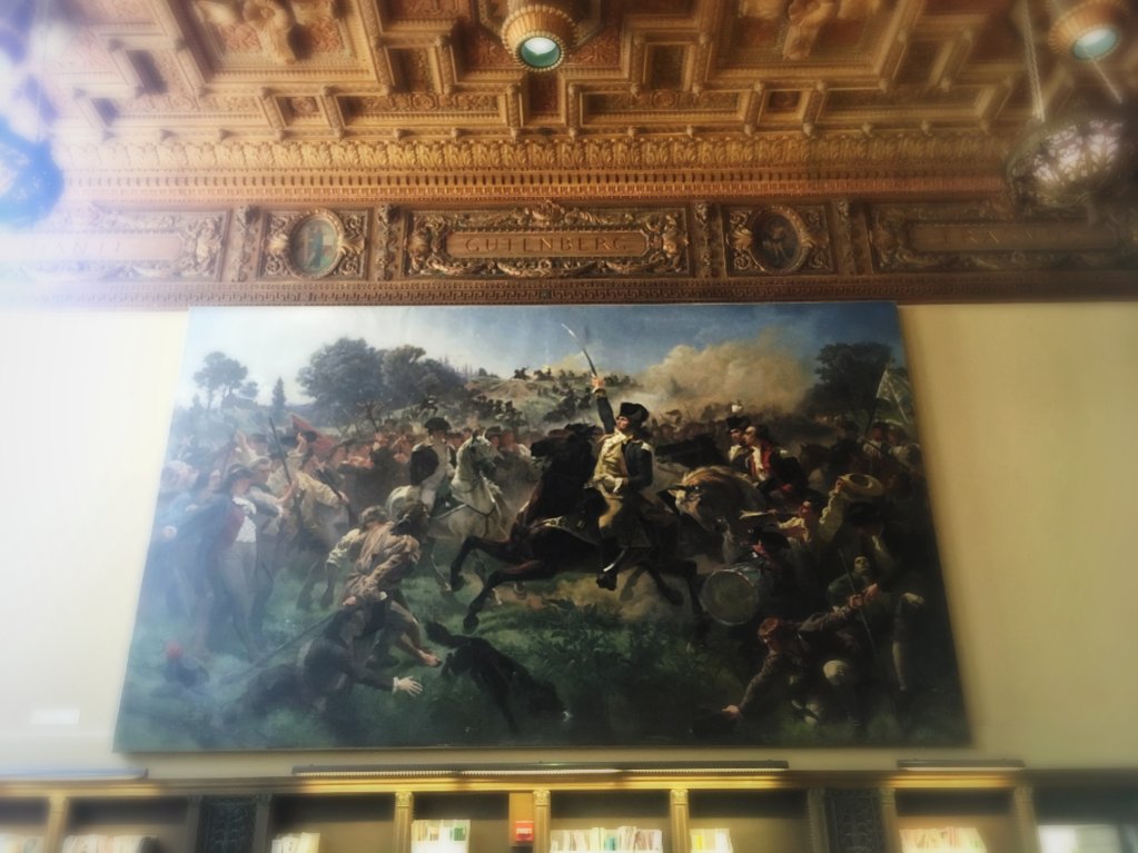 doe_lit's tweet image. The Heyns Reading Room has a painting titled &quot;Washington Rallying the Troops at Monmouth&quot; (1835) by Emanuel Gottlieb Leutze, the painter best known for &quot;Washington Crossing the Delaware&quot; (1851). #libraryfacts #BerkeleyPOV