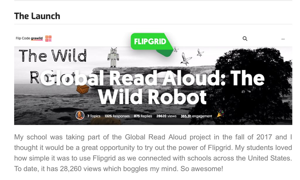 annkozma723's tweet image. just another thought... @a_fenstermaker has an awesome grid for #GRA17 w The Wild Robot - check it out (Flipcode in picture) + he just shared an awesome blog on his last year using @flipgrid. It’s a great read! 💡ideas for #GRA18 📖
👀 bit.ly/myflipgridjour… #flipgridfever