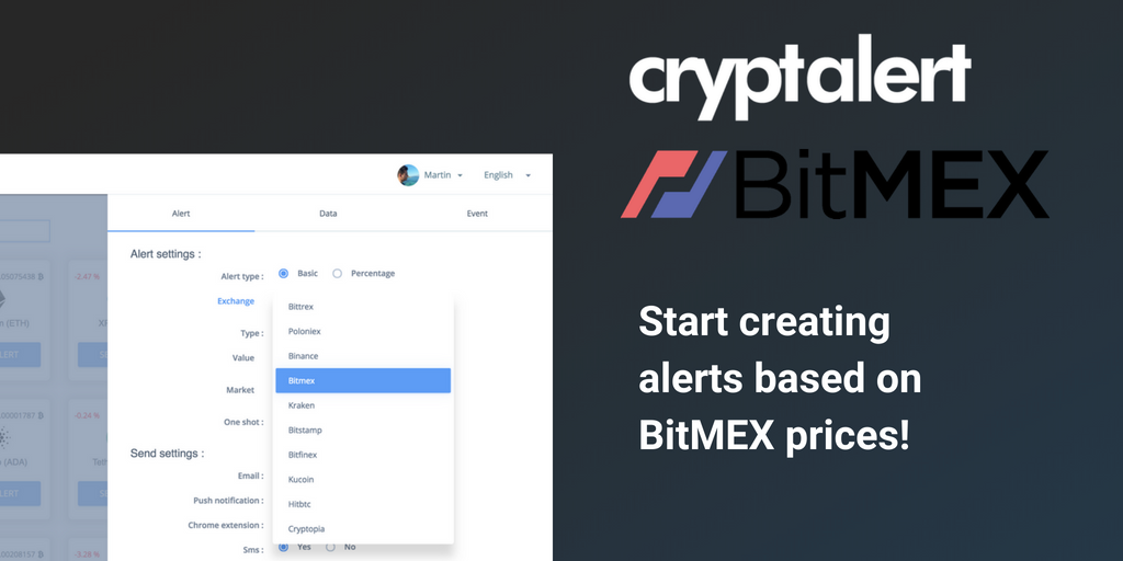 CryptalertApp's tweet photo. @BitMEXdotcom is now supported on Cryptalert. Start creating alerts based on BitMEX prices! 👍🏻

➡️ https://t.co/kjzb9iiRSh https://t.co/A93tJBV20s