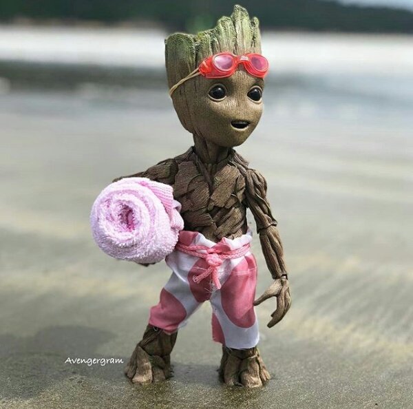 mandIorian's tweet photo. caso vc esteja tendo um dia ruim, olha pra essas fotos do baby groot NA PRAIA 💞💞💞 https://t.co/li3ppi0Eso